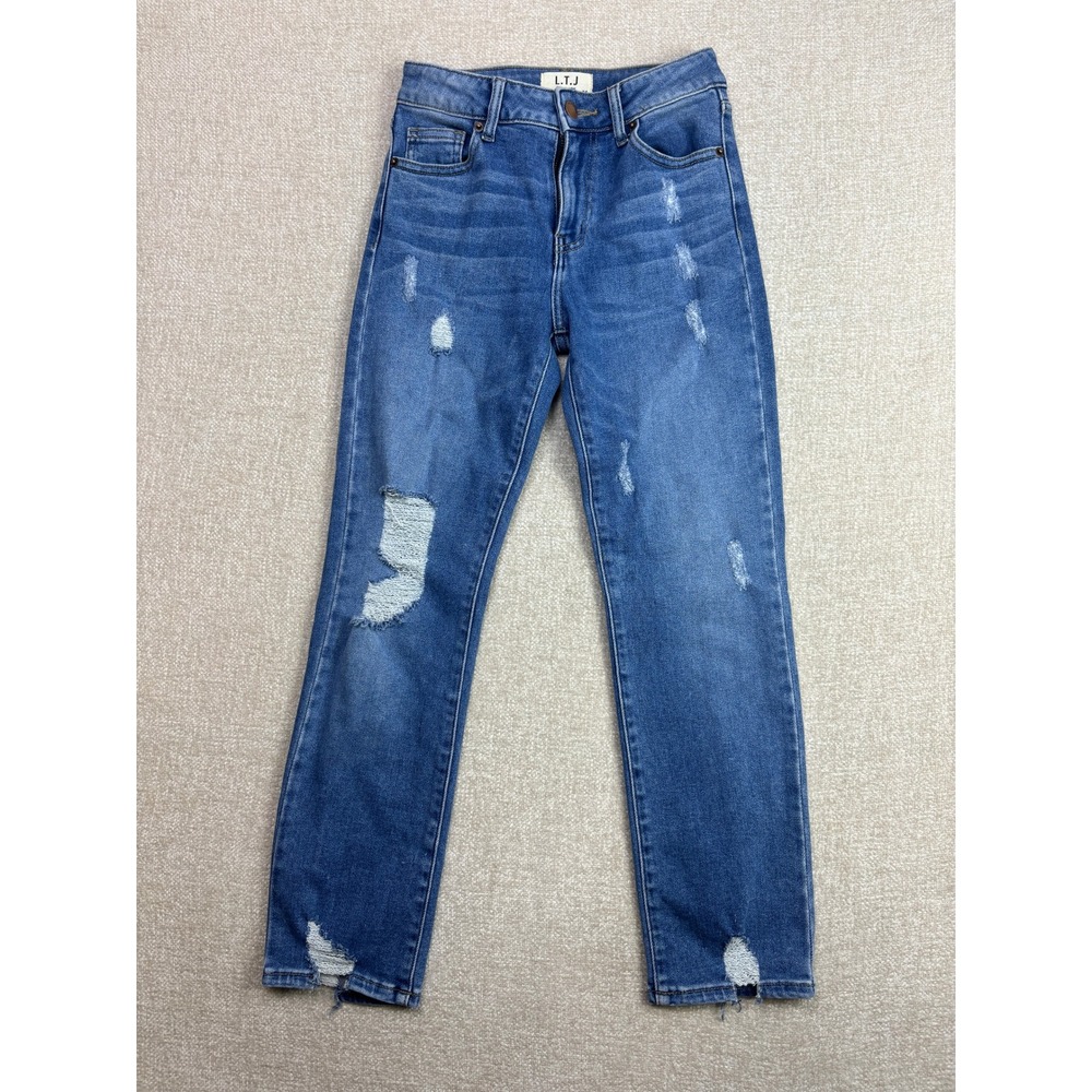 L.T.J Letter to Juliet Distressed Straight Leg Jeans Blue Medium Wash Size 24